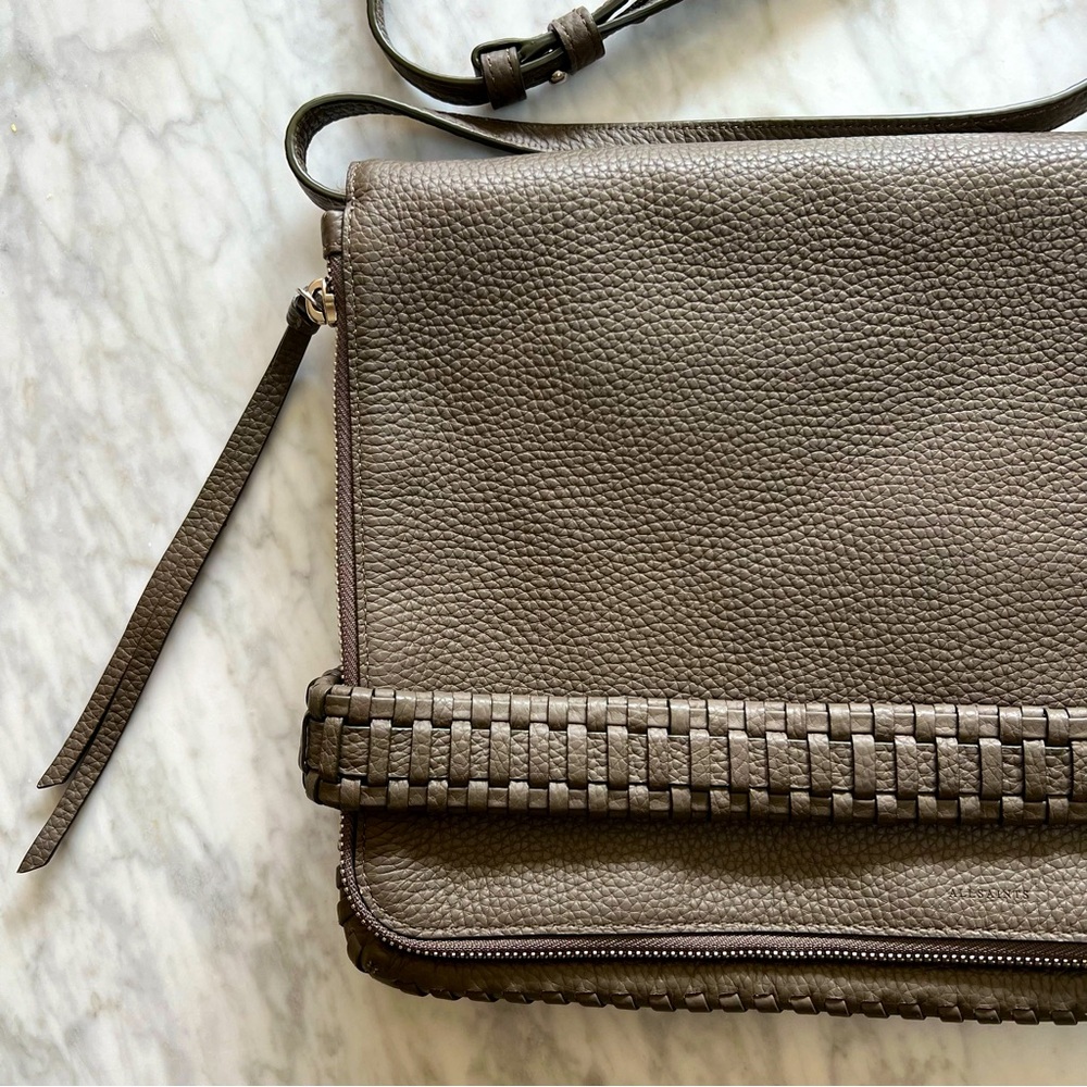 Taupe AllSaints Pebbled Leather Convertible Clutch With Detachable Strap